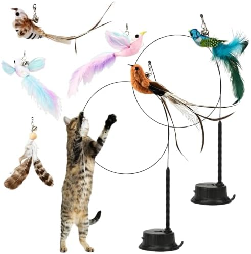 6PCS Interactive Cat Feather Toy Set, Realistic Bird Simulation Cat Toy