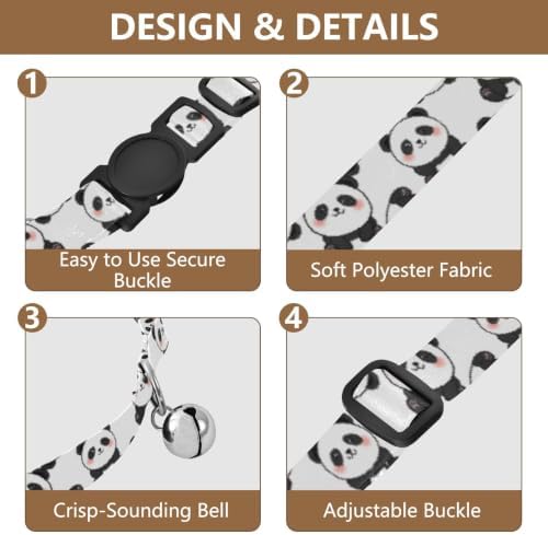 Cute Pandas White Comfortable Cat Collar, 2 Pack Collar with Bell for Dog Puppy