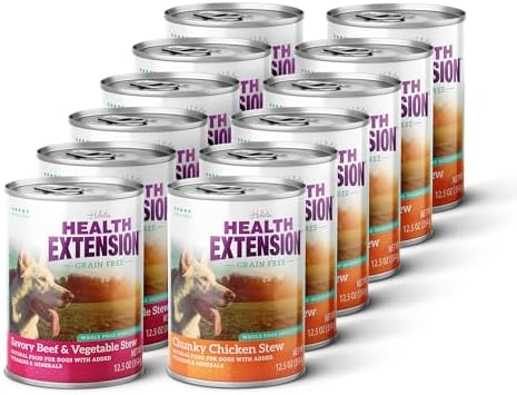 Health Extension Variety Pack - Chicken & Beef Stew Grain-Free Wet Dog Food, 12.5 oz – Protein-Rich Recipe, Hydration Support, Ideal for All Breeds (Case of 12 Cans)