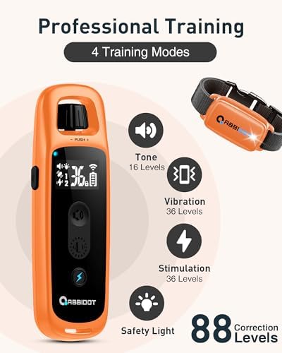 ABBIDOT Shock Collar for Dogs 3300Ft 4 Training Modes Dog Training Collar, IPX7 Waterproof, Nihgt Light, Safety Lock, Rechargeable E-Collar for Small Medium Large Dogs (15-120 lbs)，Pumkin Orange