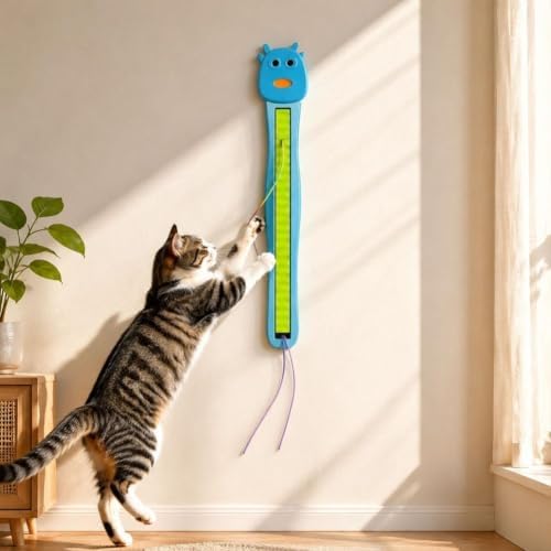 Interactive Cat Toys for Indoor Cats - Wall Mounted Electric Auto Motion Flying Rope Interactive Toy for Indoor Cats, Motion-Activated Flying Rope with Suction Cup for Boredom Relief (White)