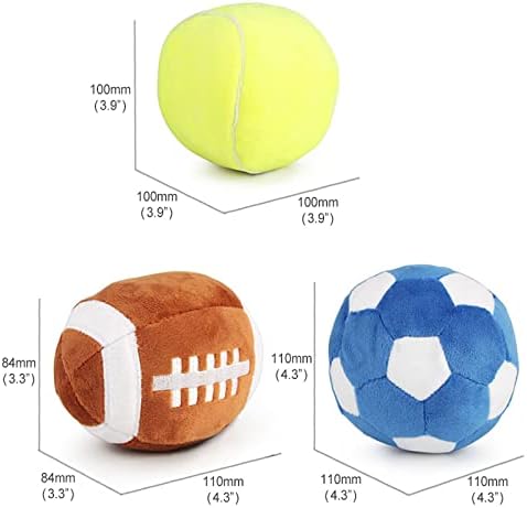 Interactive Dog Balls, 2 Pack Plush Squeaky Dog Toys Balls for Dogs, Football Tennis Ball Dog Toy Ball Indoor Outdoor Sports Stuffed Puppy Toy for Small Medium Dog(Football+Tennis)