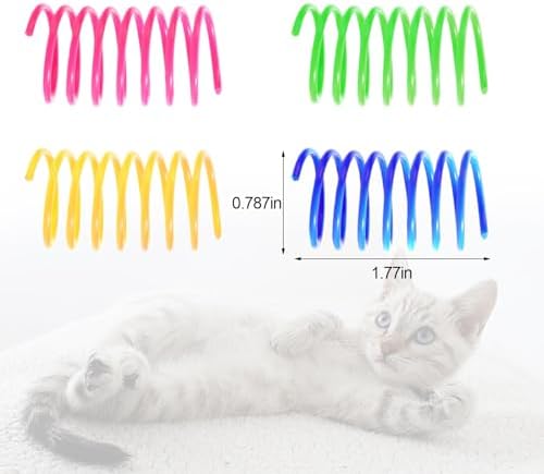 Shudyear Pack of 40 cat Coil Springs for Indoor, Colourful and Durable Plastic Spring coils to Attract, Chewing, Hunting, Interactive Toys for Cats and Kittens (40pc)