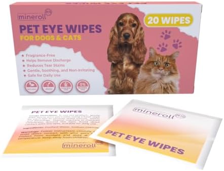 Pet Eye Wipes for Dogs & Cats - Individually Wrapped, Gentle Tear Stain Remover, Fragrance-Free, Alcohol-Free, Vegan, Soft Non-Woven Fabric - 20 Count