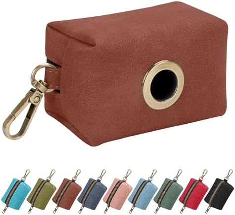 Didog PU Leather Dog Poop Bag Holder, Easy-Pull with Metal Clip, Brown