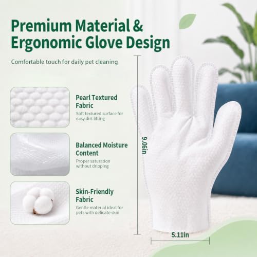 Disposable Pet Glove Wipes 6 Count, No‑Rinse Thick Wipes for Dogs&Cats