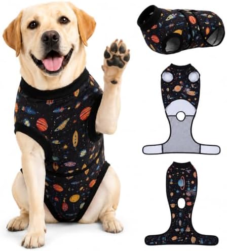 PetWarm Neuter Recovery Suit, Dog Surgical Suit, Cosmic, Black Gold, L
