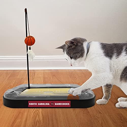 NCAA SOUTH CAROLINA Gamecocks 6-in-1 Reversible Basketball Court Felt & Cardboard Cat Scratcher Toy with Catnip-Filled Plush Basketball