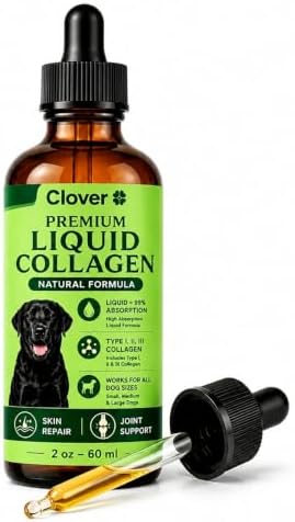 Clover Dogs Liquid Collagen for Dogs, Daily Joint Mobility, Skin & Coat Support Supplement Drops, Easy Liquid Formula for Dogs