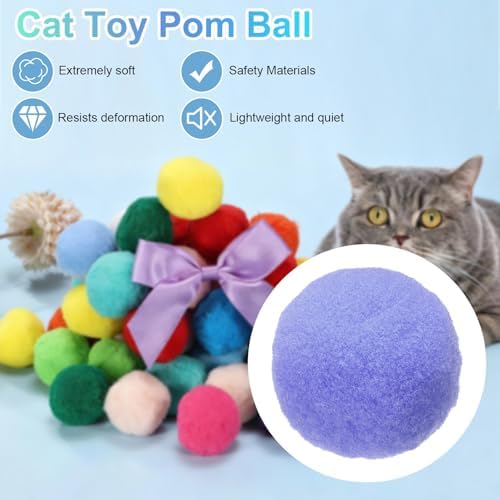 Cat Toy Pom Ball, Interactive Cat Ball Toys Fuzzy Pompoms (Plush, 1.2Inch, 30Pcs, Purple) for Kittens Pet Enrichment Training Play Indoor