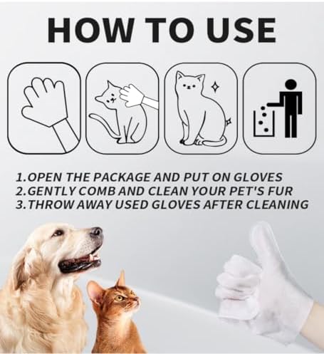 Pet Wipes Glove for Dogs, Cats & Small Animals Hypoallergenic Non Rinse, Clean, Wipes, Lick-Safe, Full-Body Grooming and Deodorizing Daily & Travel Cleaning of Dirt & Odors (12 Packs)