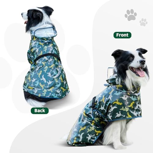 Dog Raincoat,Dog Rain Jacket Poncho with Hood and Leash Hole(Dinosaur,M)