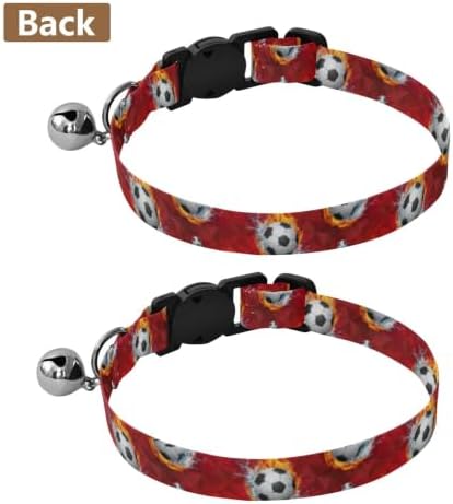 Soccer Balls Flames Comfortable Cat Collar, 2 Pack Cat Collars with Bell