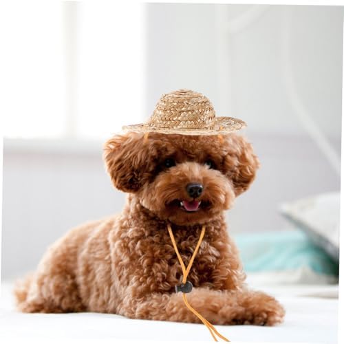 Pet Sombrero Straw Hat Adjustable Sun Bucket for Small Dogs and Cats for Garden and Eyes from Sunlight