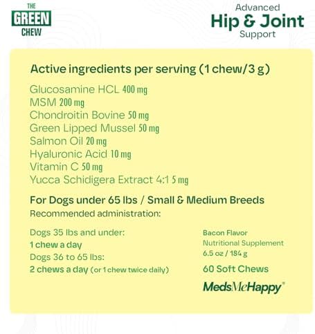 Hip & Joint Supplement for Dogs - Bacon Soft Chews with Glucosamine & MSM