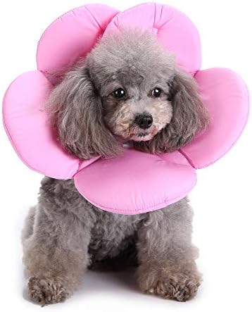 Dog Cone E-Collar Flower Soft Elizabethan Waterproof Grooming Recovery Protective Adjustable Collar for Puppy Small Medium Dogs (S Neck:9-11in, Pink)