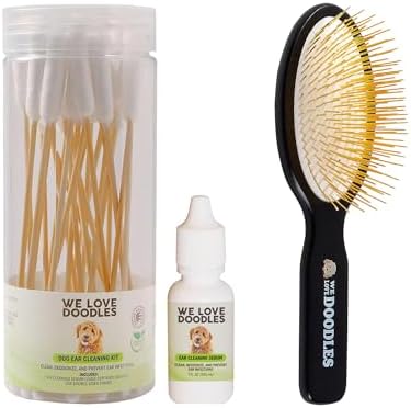 We Love Doodles Dog Ear Cleaning Solution Kit and Pin Brush for Dogs Bundle - Prevent Infections, Itching and Deordoring - Dog Brush for Shedding and Removing Loose Fur - Made in USA