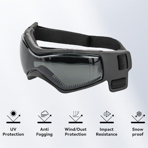 Dog Goggles for Small Breed, Anti-UV Windproof Extra Small Dog Sunglasses, XSmall Pet Eye Protection for Riding Cycling Hiking, Black XS