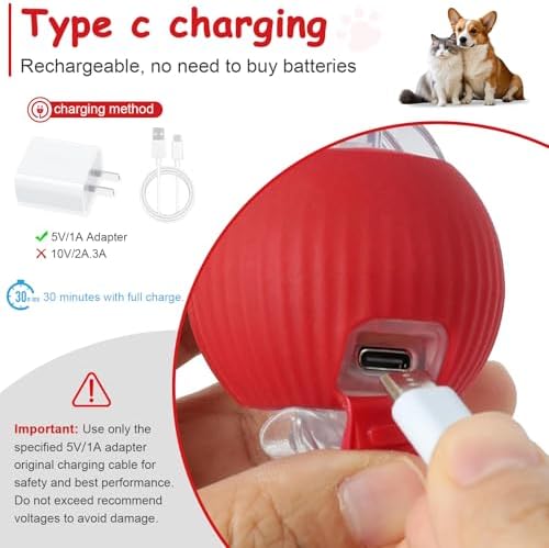 2PCS Interactive Cat Toys Smart Ball for Cats and Dogs, 360° Automatic Rolling Chase, 2 Rapid-Action Tails, Designed for Indoor pet Exercise, Boredom Relief, and Fun Chase Play.（Red＆Blue）