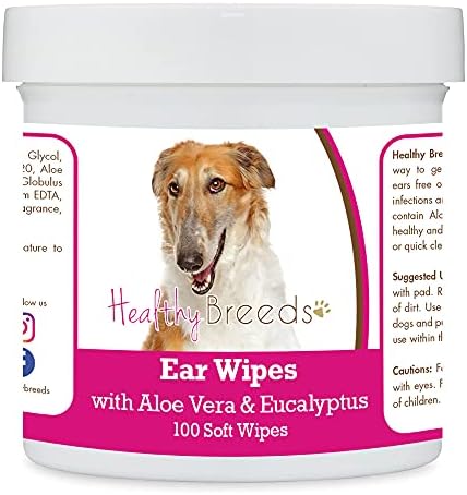 Healthy Breeds Borzois Ear Cleaning Wipes with Aloe & Eucalyptus for Dogs 100 Count