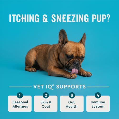 VetIQ Allergy Pro+ Soft Chews for Dogs, Dog Allergy Chews, Seasonal Support, Colostrum, Astragalus Root, Sporevia, Hickory Smoke Flavor, 60 Count