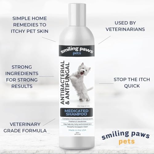 Smiling Paws Vet Grade Medicated Shampoo for Dogs & Cats, Passionfruit,12oz