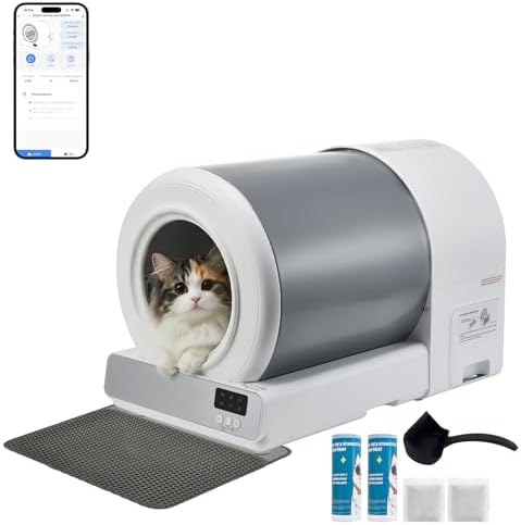 Stainless Steel Self-Cleaning Cat Litter Box, Automatic Cat Litter Box with Safety Sensors, Odor Control, APP Monitoring, Low Entry Design, Large Capacity for Multiple Cats
