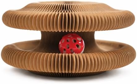 Kitty Curls Cat Toy | Magic Organ Accordion Cardboard Cat Scratcher for Indoor Cats | Foldable Circle Cat Toy with Bell Ball | Interactive Collapsible Cat Dancer Toy | Scratching Pad (Paw Face)