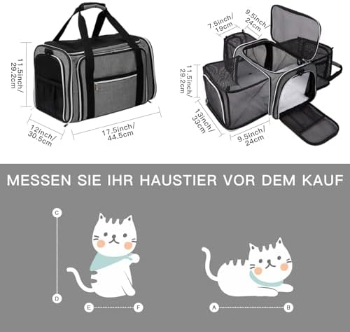 BAGLHER Cat Carrier Bag,Airline Approved Pet Carrier Soft Side Pet Travel 5 Sides Open Doors 3 Sides Expandable Foldable Dog Carrier with Fleece Pad