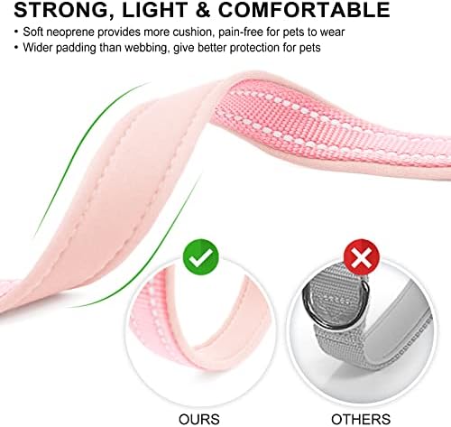 azuza Reflective Dog Collar, Neoprene Padded Medium Dog Collar, Pink, M