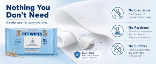 Dog Wipes for Paws and Butt, XL 2-Pack 200 Count, Fragrance Free