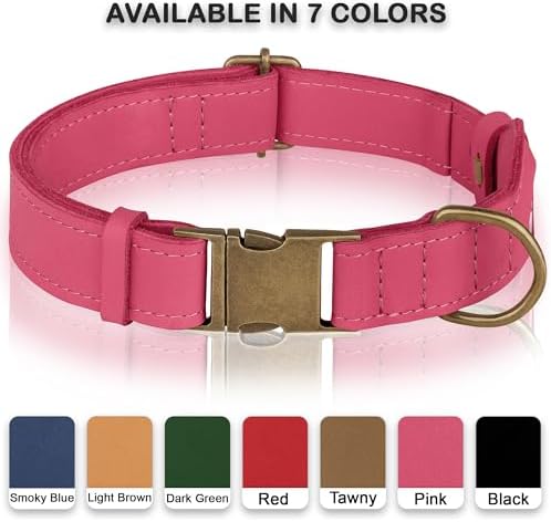 AirTag Dog Collar - Genuine Leather Dog Collar with Apple AirTag Holder and Metal Buckle - Smart GPS Tracking Pet Collars (Pink, S, 12"-15" Neck Fit)