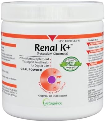 Vetoquinol Renal K - Potassium Supplement Powder for Dogs & Cats - Supports Kidney Health & Pet Wellness - Unflavored Oral Supplement - 3.5oz
