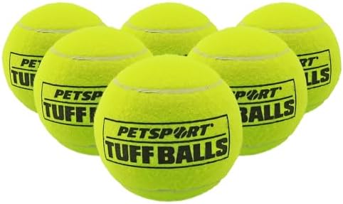 PetSport Jr Yellow Tuff Ball - Small Tennis Balls for Dogs, Puppy Chew Toy for Aggressive Chewers, Fetching, Natural Rubber, Certified Non-Toxic - 1.8 Inch Each, (Pack of 6)