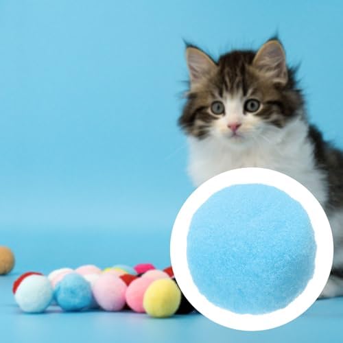 Cat Toy Pom Ball, Interactive Cat Ball Toys Fuzzy Pompoms (Plush, 1.2Inch, 30Pcs, Blue Tones) for Kittens Pet Enrichment Training Play Indoor