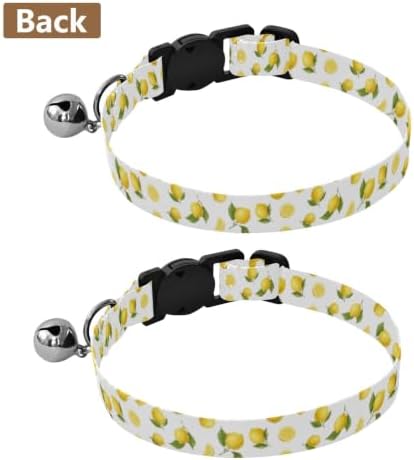 Yellow Lemons Green Leaf White Cats Collar 2 Pack Soft Polyester Pet Collar Adjustable 10.6 to 17.1 Inches