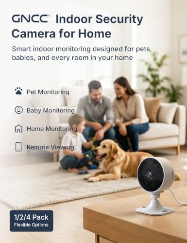 GNCC 2.4GHz Indoor Security Camera for Home, 1080P Baby & Pet Cam, 1-Pack