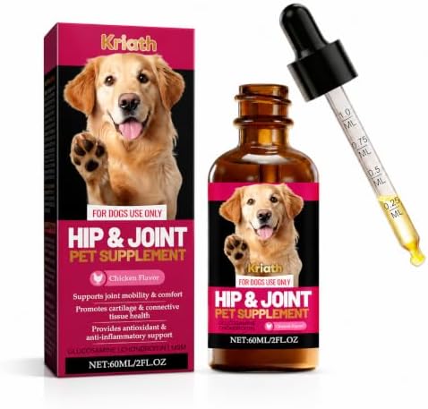 Dog Joint Supplement Liquid, Glucosamine Chondroitin MSM for Dogs, Hip & Joint Support Drops, Liquid Glucosamine for Dogs, Mobility & Cartilage Support, Chicken Flavor, 60 mL