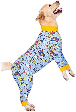 Dog Surgery Recovery Suit Female Male for Dogs After Surgery Medium Large Dogs Onesie Dog Pajamas Pjs Clothes (Blue Cartoon, 28 (Chest 26.77 in | Backlength 18.11))