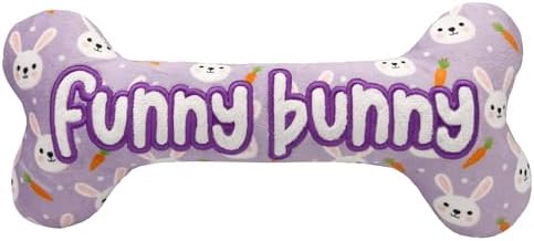 Huxley & Kent Power Plush Squeaky Dog Toy, Funny Bunny Bone, Large