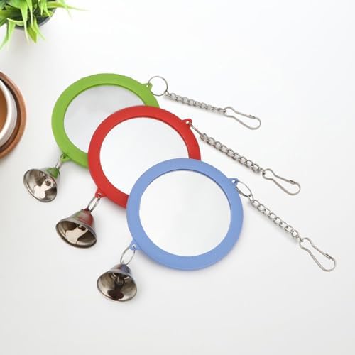 Hypeety Bird Mirror Toy with Bell Interactive Parrot Hanging Mirror, Red