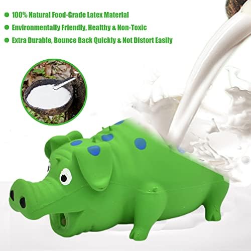 Pig Squeaky Dog Toy, 2 PCS Interactive Rubber Dog Chew Toy - Durable Latex Spot Grunting Pig Toys that Oink for Small Medium Large Dogs (Orange, Green)