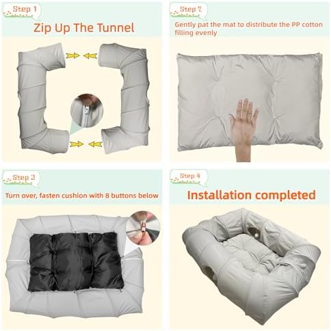 XxingSheep 4 Ways Shuttled XL Cat Tunnel Bed for Indoor Cats Peekaboo Cat Cave Donut with Cool Mat
