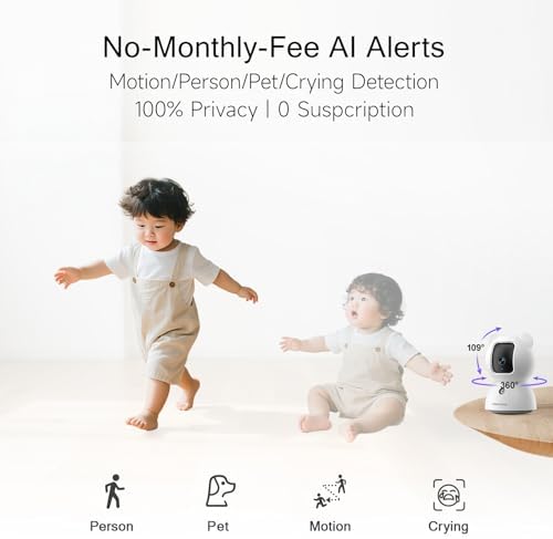 2.5K Indoor Security Camera 4pack, Free AI Person/Pet/Cry Detection, 4MP Baby/Dog/Cat/Pet Camera with Phone App, Pan Tilt WiFi, Night Vision, Full Duplex Audio for Home Security