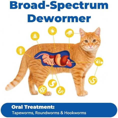 7 Way De-Wormer Chewable Tablets for Dogs & Cats, Pyrantel Pamoate and Praziquantel Formula, for Cats and Kittens 2-16 Ibs, 50 Count