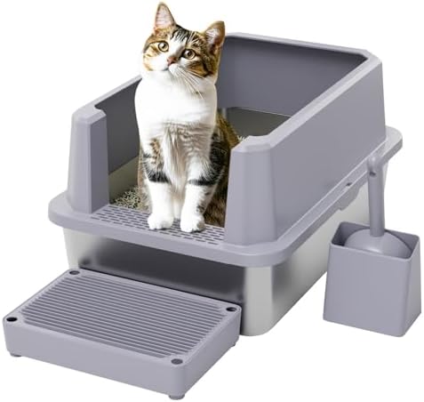 RIZZARI Open Cat Litter Box: Stainless, High Sided, Easy Clean