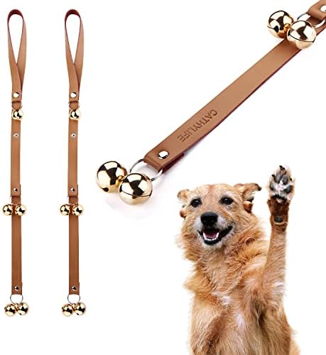Leather Dog Doorbells to Go Outside, Brass Potty Training Bell