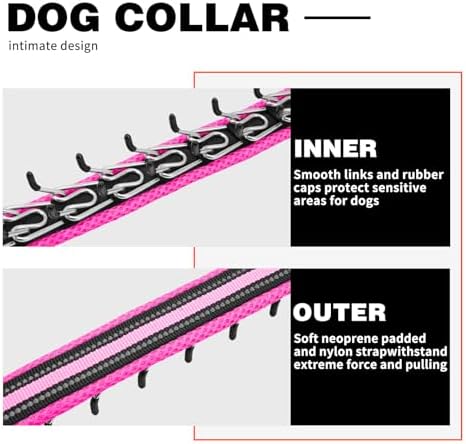 Martingale No Pull Dog Collar for Large Medium Small Dogs, Heavy Duty Nylon Adjustable Reflective Anti Pull Slip Collar with Buckle for Training Walking Hunting M Hot Pink