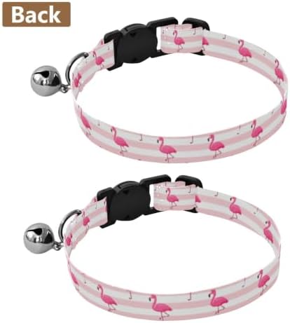 Pink Flamingos Stripes Cat Collar Breakaway with Bell 2 Pack Small Dog Collar Adjustable 10.6 to 17.1 Inches