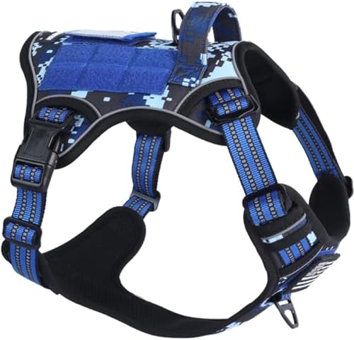 BUMBIN Tactical Dog Harness for Medium Dogs No Pull, Famous TIK Tok No Pull Puppy Harness, Fit Smart Reflective Pet Walking Harness for Training, Adjustable Dog Vest Harness with Handle Blue Camo M